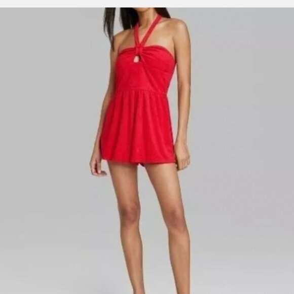 Wild Fable Size XXL Bright Red Halter Top French Terry Towel Cover Up Romper NWT - Picture 9 of 10